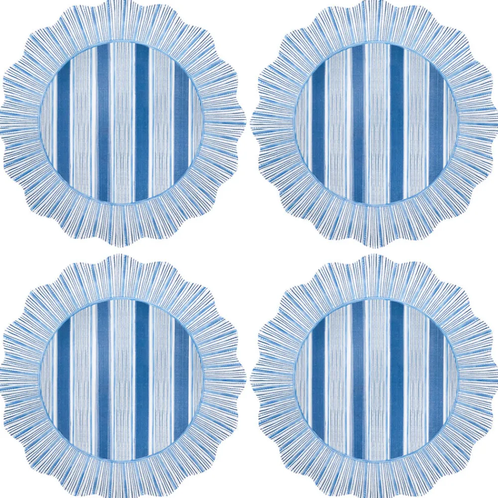 Juliska Dinnerware|Cabana Stripe Melamine Dinner Plate, Set of 4 in Ocean