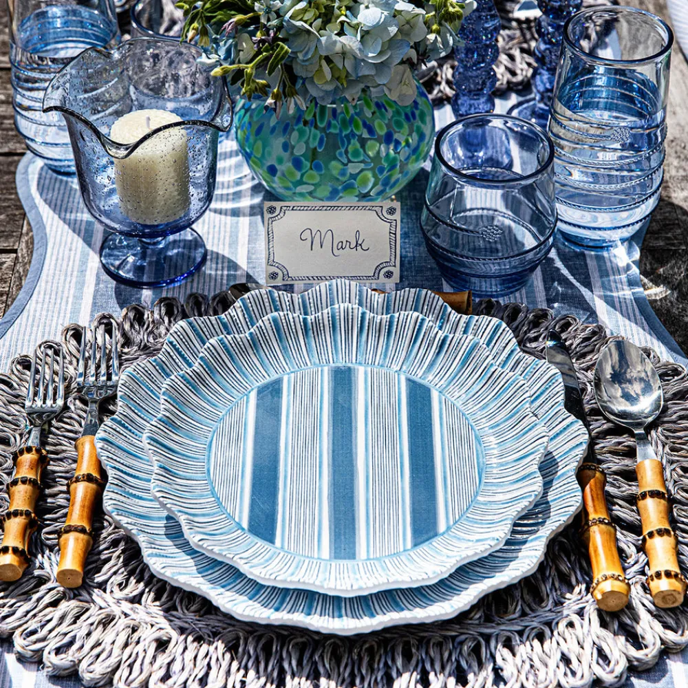 Juliska Dinnerware|Cabana Stripe Melamine Dinner Plate, Set of 4 in Ocean