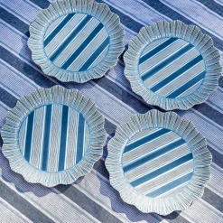 Juliska Dinnerware|Cabana Stripe Melamine Dinner Plate, Set of 4 in Ocean