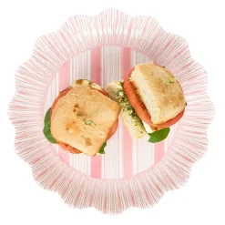 Juliska Dinnerware|Cabana Stripe Melamine Dinner Plate, Set of 4 in Coral