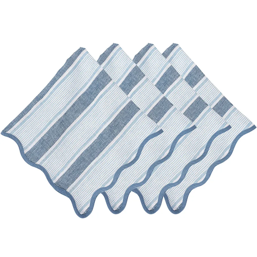 Juliska Place Settings & Linens|Cabana Stripe Napkin, Set of 4 in Ocean