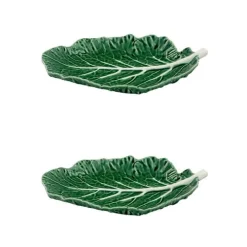 Bordallo Pinheiro Dinnerware|Cabbage Leaf 28" in Green, Set of 2