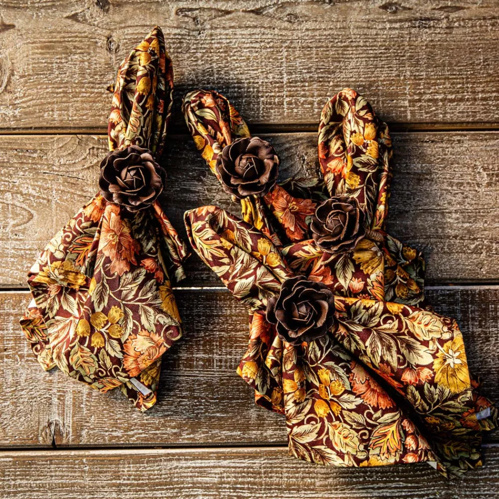 Juliska Place Settings & Linens|Camellia Napkin Ring in Brown, Set of 4