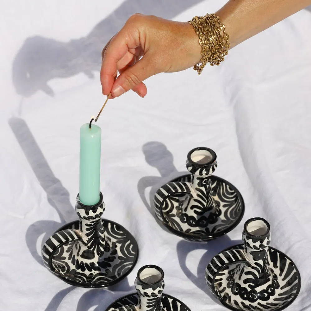 Pomelo Casa Candles|Casa Blanca & Negra Candlestick with Hand-Painted Designs