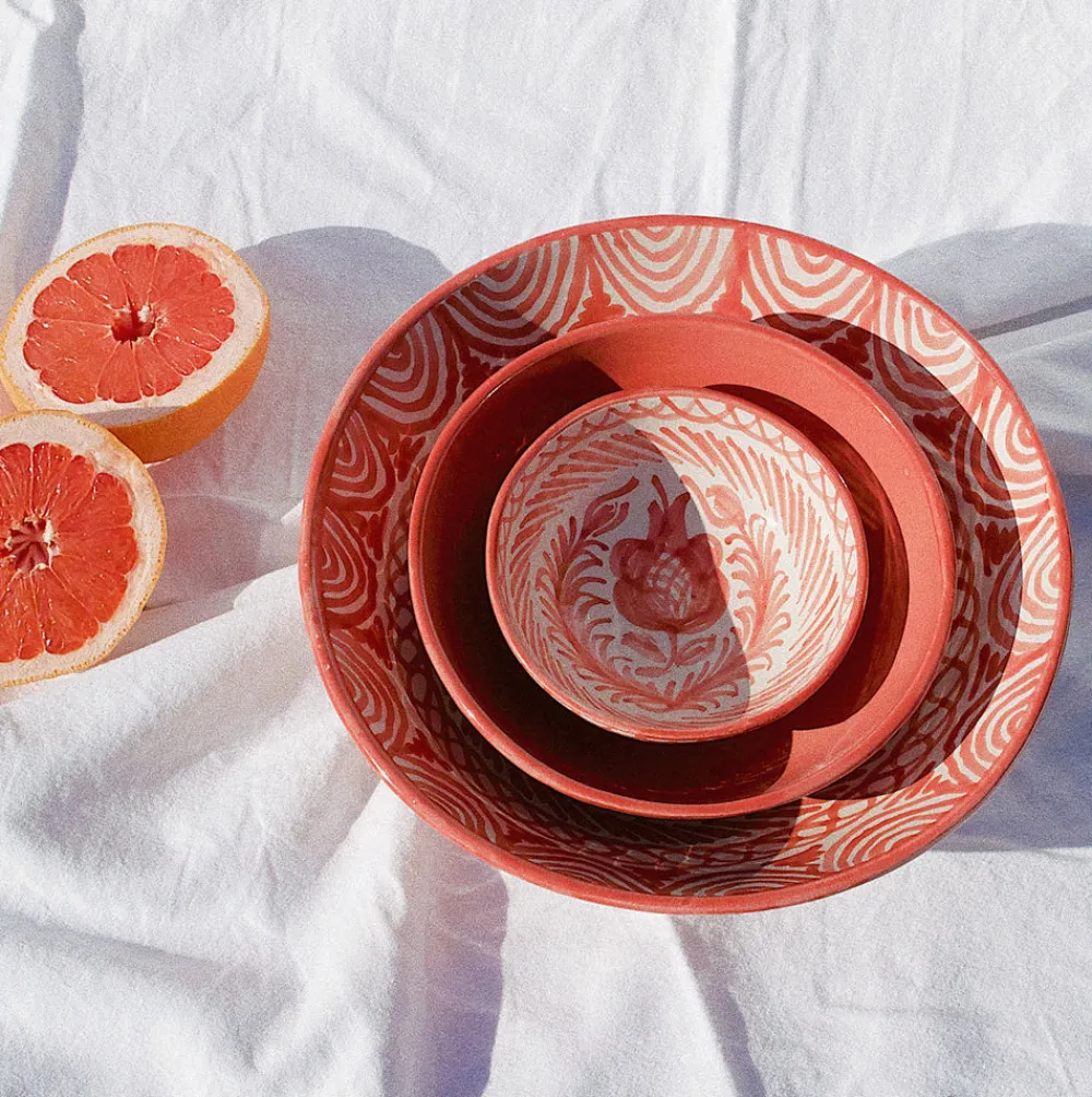 Pomelo Casa Dinnerware|Casa Coral Large Bowl with Hand-Painted Designs