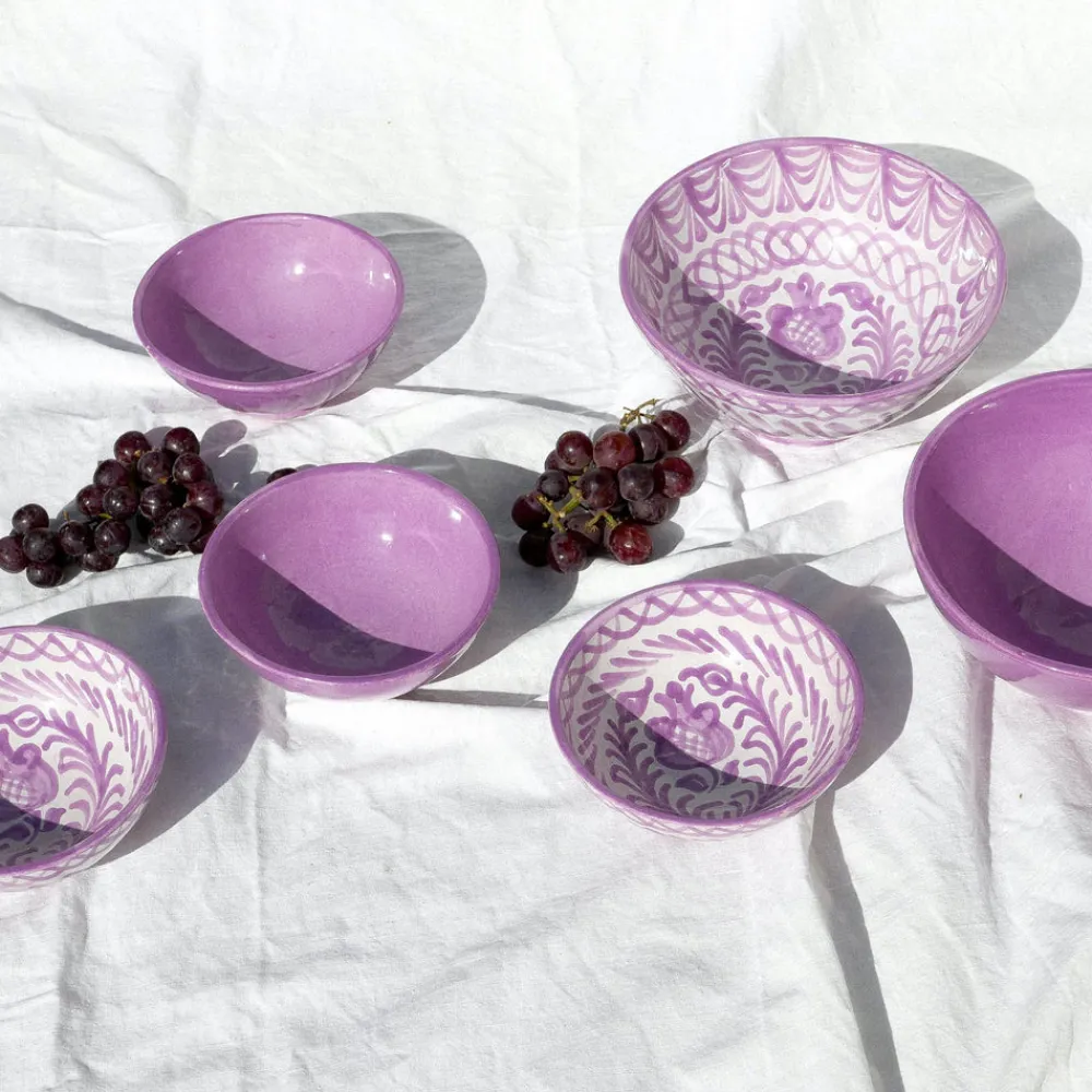 Pomelo Casa Dinnerware|Casa Lila Medium Bowl with Hand-painted Designs