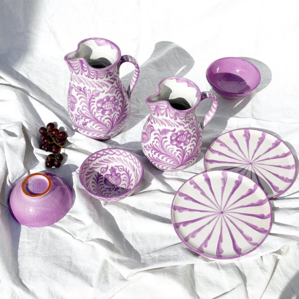 Pomelo Casa Dinnerware|Casa Lila Medium Pitcher with Hand-painted Designs