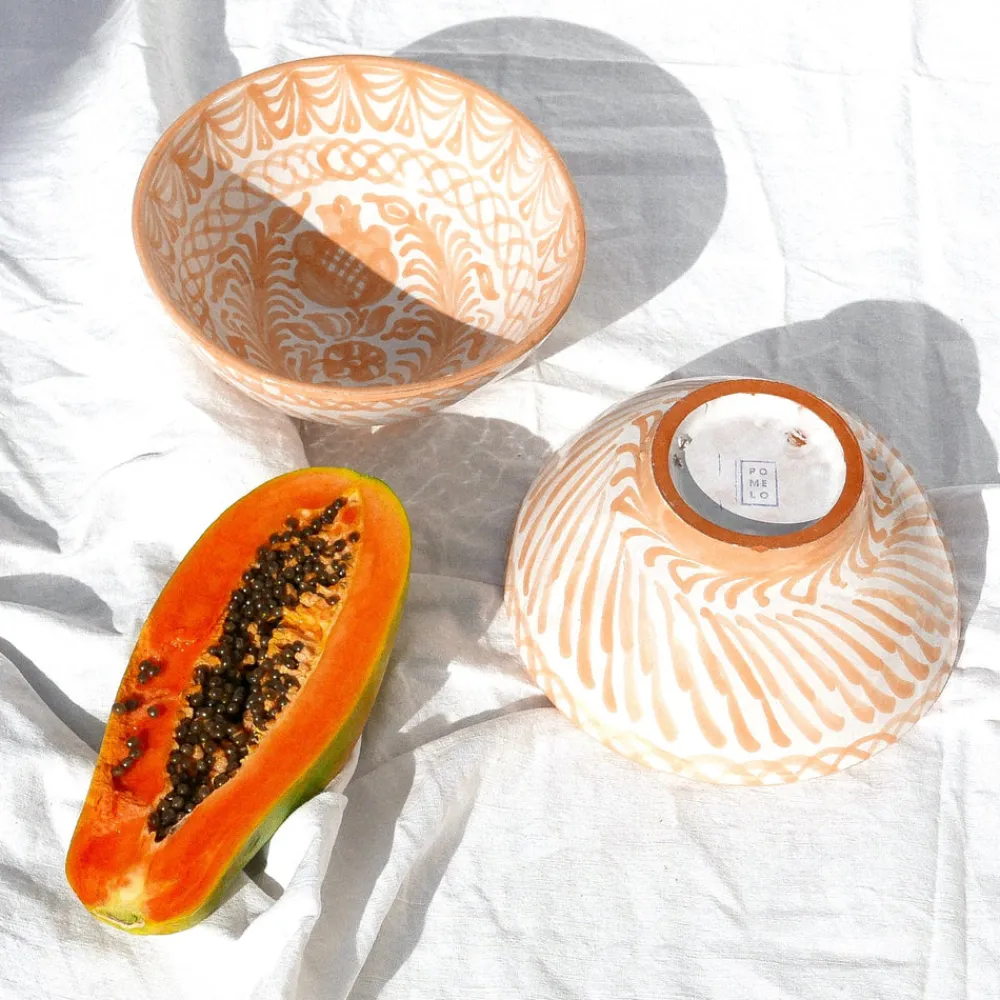Pomelo Casa Dinnerware|Casa Melocoton Medium Bowl with Hand-painted Designs