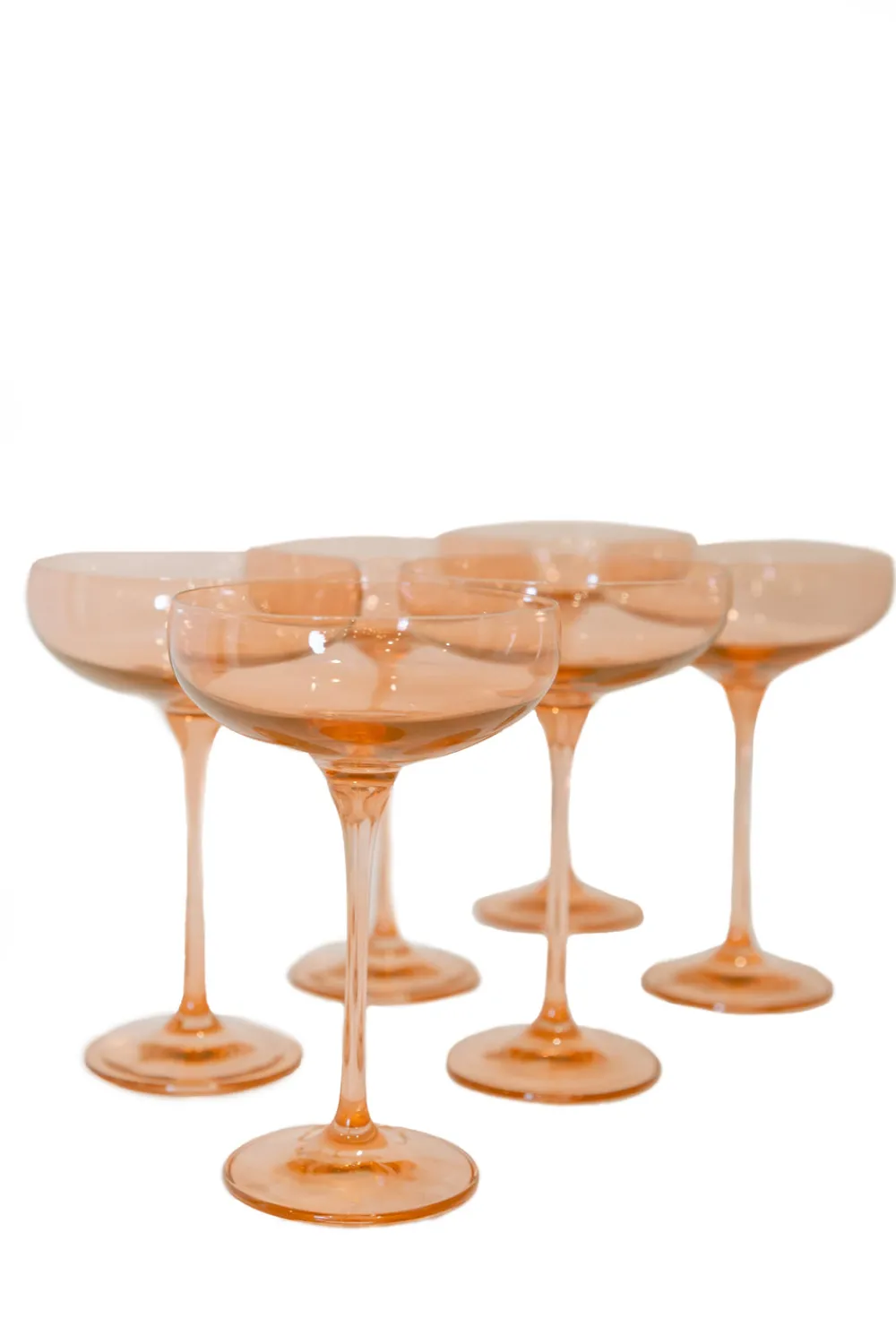 Estelle Colored Glass Glassware|Champagne Coupe Stemware, Set of 6 Blush Pink