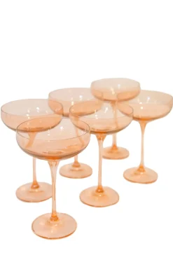 Estelle Colored Glass Glassware|Champagne Coupe Stemware, Set of 6 Blush Pink