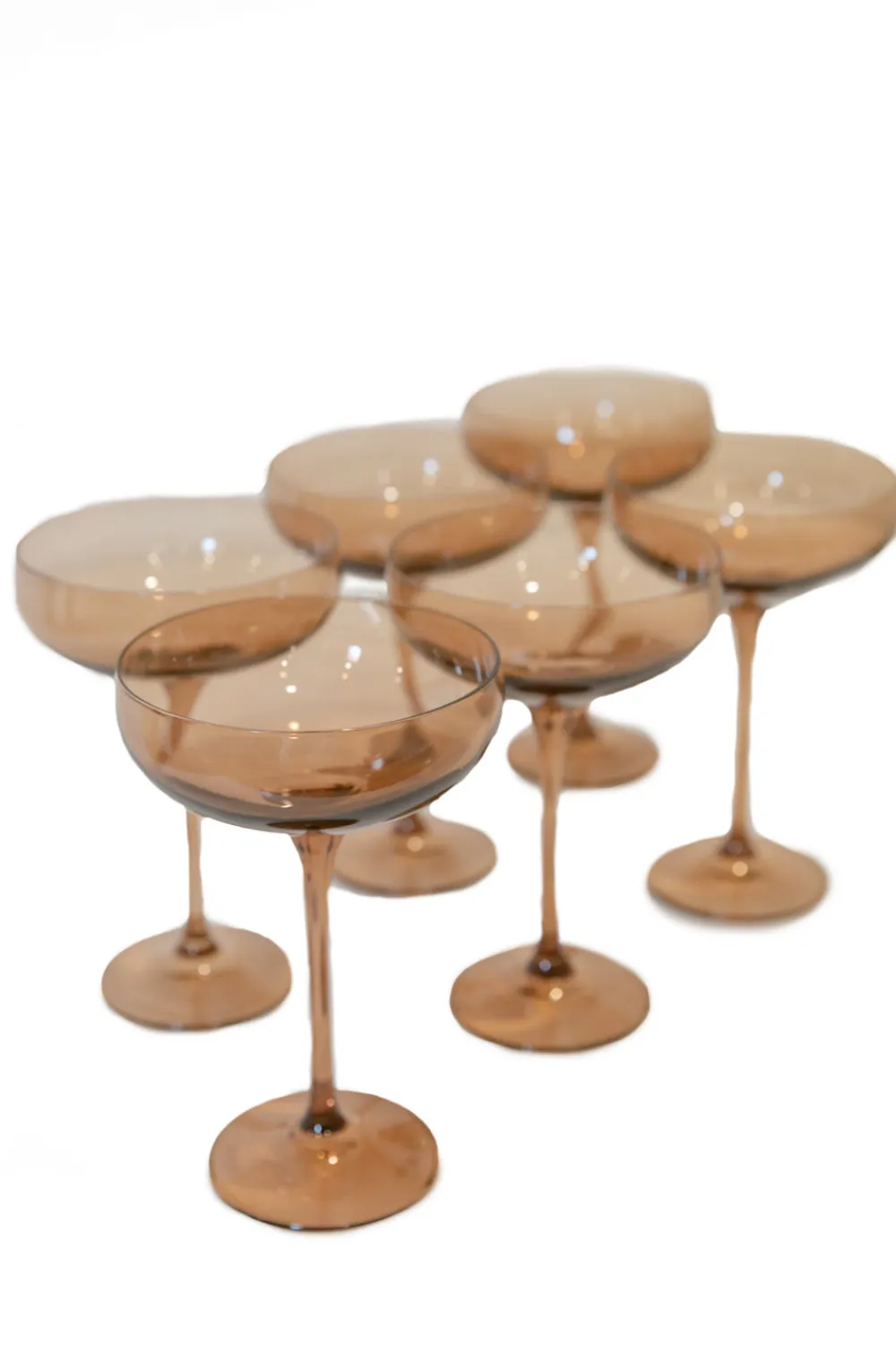 Estelle Colored Glass Glassware|Champagne Coupe Stemware, Set of 6 Amber Smoke