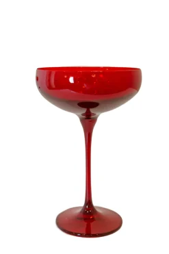 Estelle Colored Glass Glassware|Champagne Coupe Stemware, Set of 6 Red