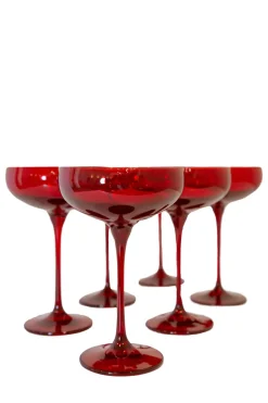 Estelle Colored Glass Glassware|Champagne Coupe Stemware, Set of 6 Red