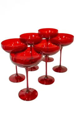Estelle Colored Glass Glassware|Champagne Coupe Stemware, Set of 6 Red