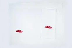 TriChi Design Place Settings & Linens|Christmas Red Mushroom Napkin and Placemat, Set of 2