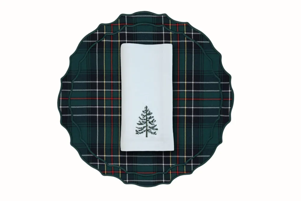TriChi Design Place Settings & Linens|Christmas Tree Napkin and Tartan Vidro Placemat, Set of 2