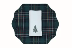 TriChi Design Place Settings & Linens|Christmas Tree Napkin and Tartan Stucco Placemat, Set of 2