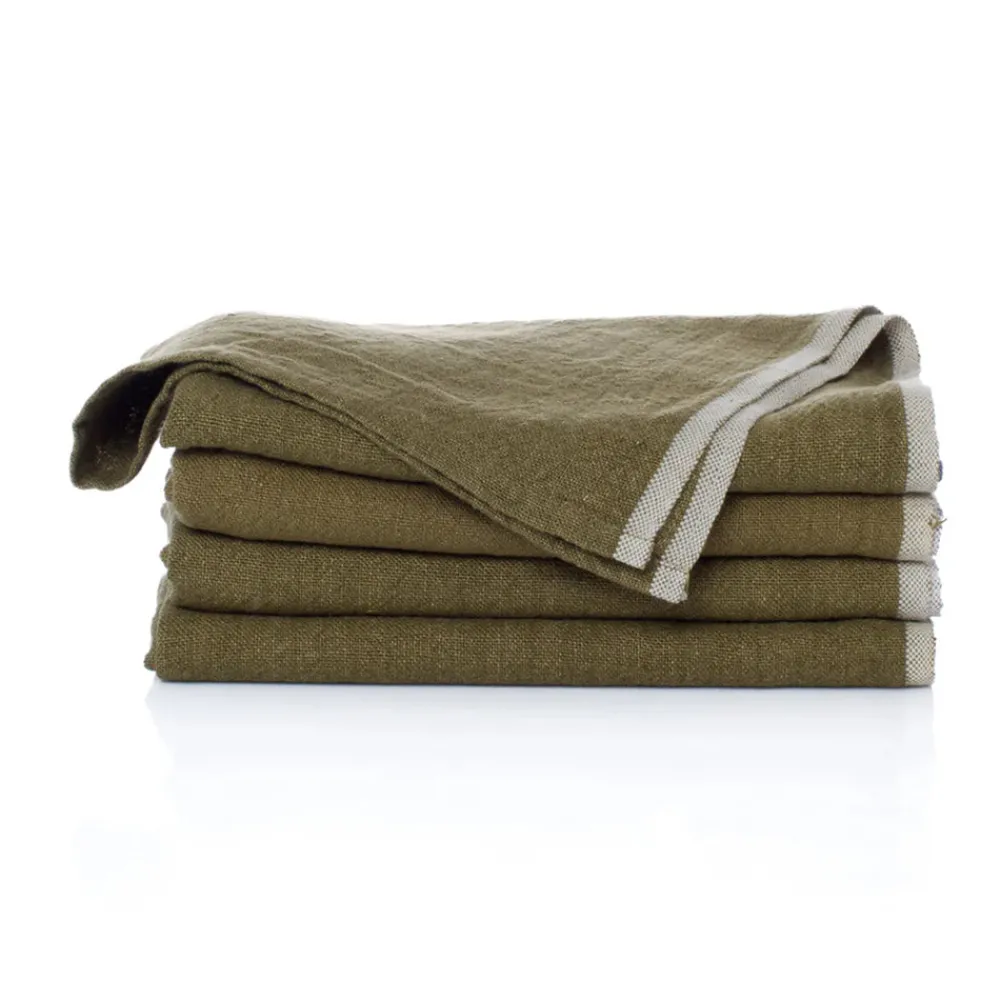 Caravan Place Settings & Linens|Chunky Linen Napkins in Moss Green, Set of 4