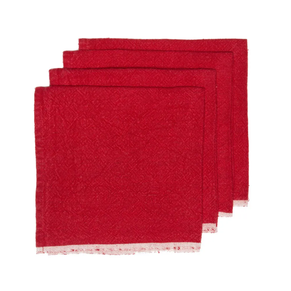 Caravan Place Settings & Linens|Chunky Linen Napkins in Red, Set of 4