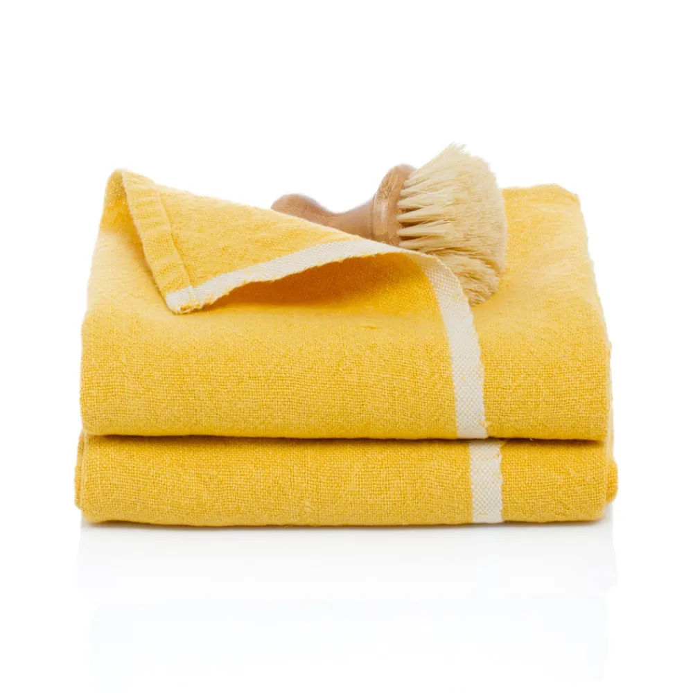 Caravan Place Settings & Linens|Chunky Linen Towels in Mustard, Set of 2