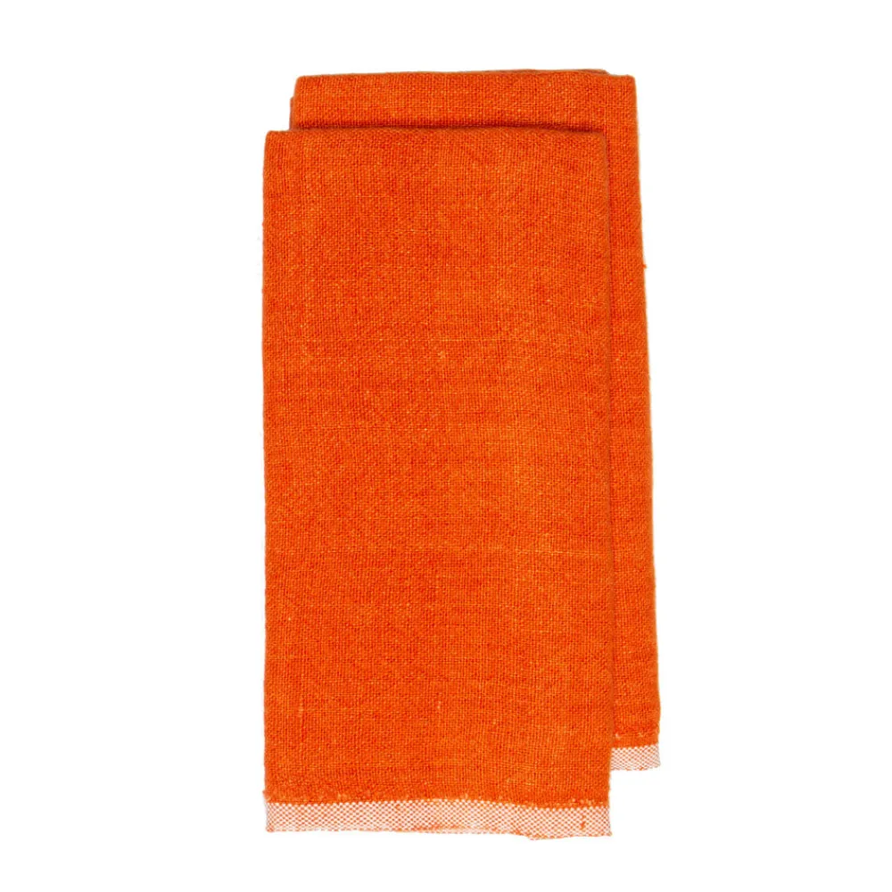 Caravan Place Settings & Linens|Chunky Linen Towels in Orange, Set of 2