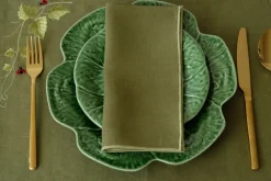 TriChi Design Place Settings & Linens|Cimen Napkin with Green Small Trim, Set of 4