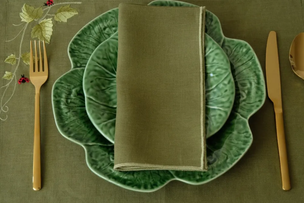 TriChi Design Place Settings & Linens|Cimen Napkin with Green Small Trim, Set of 4