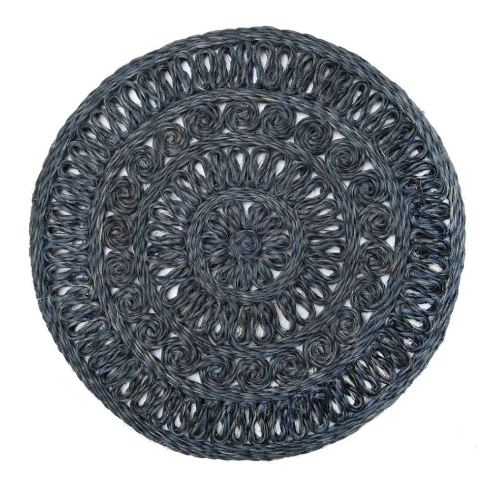Caravan Place Settings & Linens|Circolo Abaca Round Placemat in Navy, Set of 4