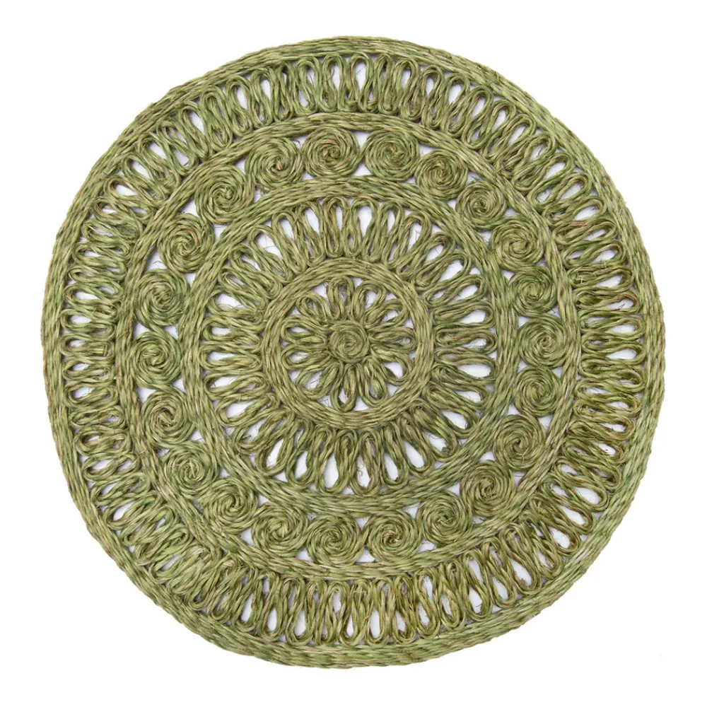 Caravan Place Settings & Linens|Circolo Abaca Round Placemat in in Olive Green, Set of 4