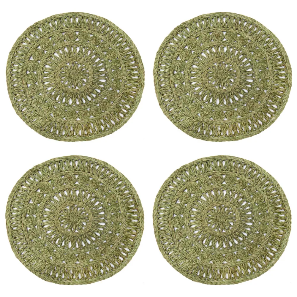 Caravan Place Settings & Linens|Circolo Abaca Round Placemat in in Olive Green, Set of 4