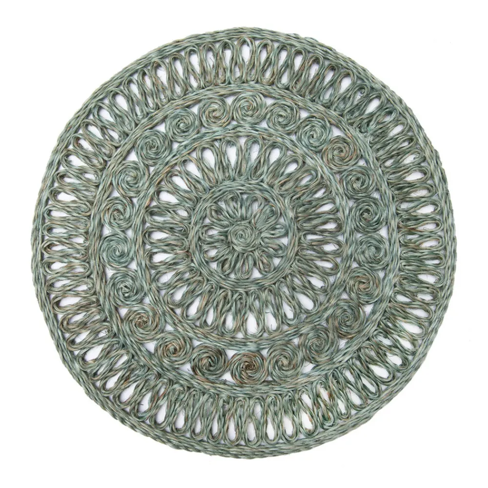 Caravan Place Settings & Linens|Circolo Abaca Round Placemat in Aqua, Set of 4