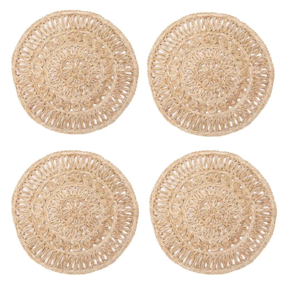 Caravan Place Settings & Linens|Circolo Abaca Round Placemat in Natural, Set of 4