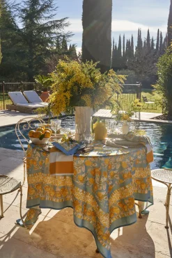 Couleur Nature Place Settings & Linens|Citron Tablecloth in Bleu & Yellow