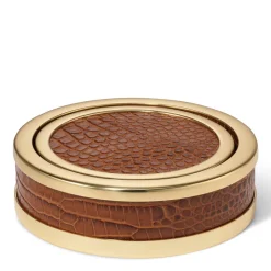 AERIN Dinnerware|Classic Croc Leather Coasters in Chestnut, Set of 4