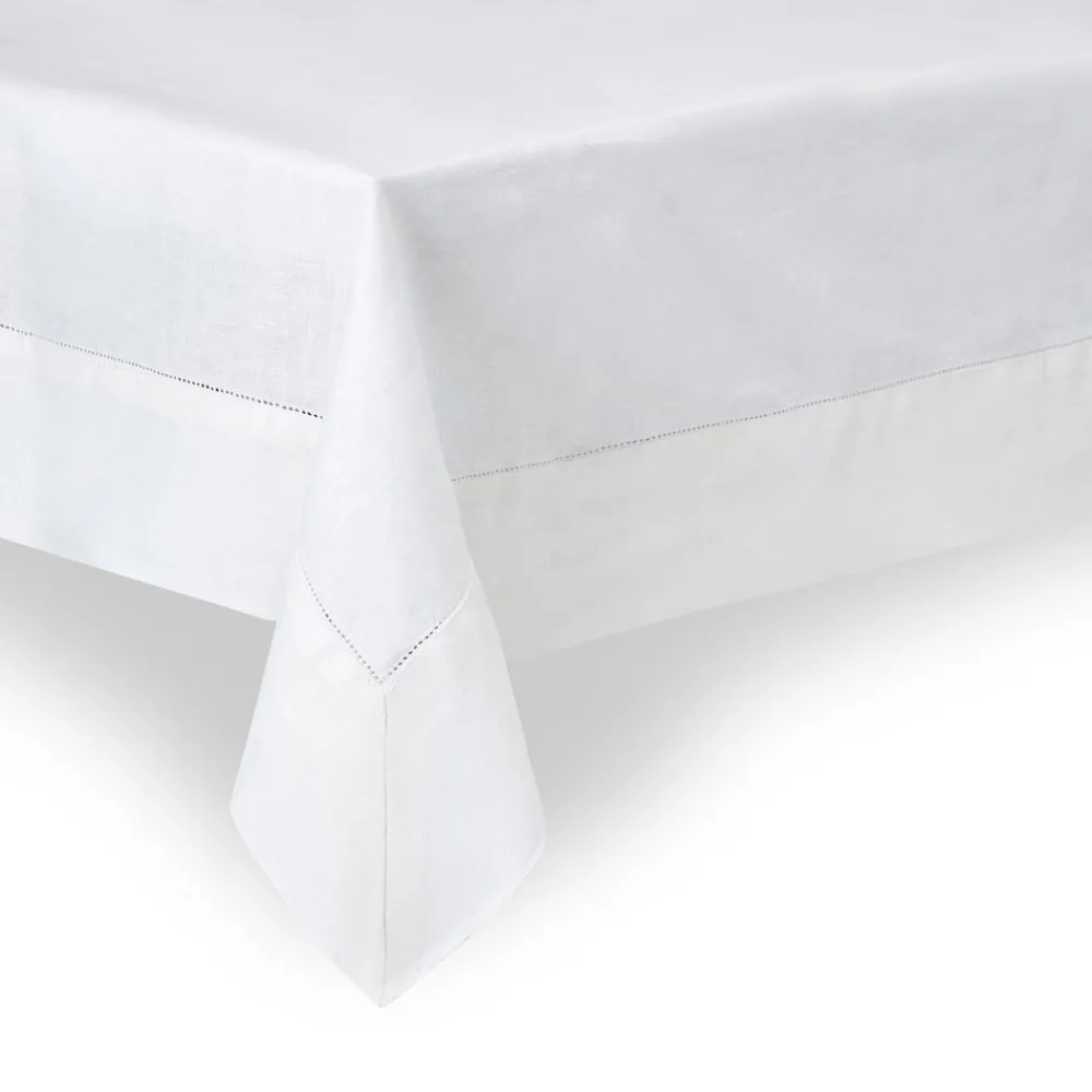 Rebecca Udall Place Settings & Linens|Classic Hemstitch Linen Tablecloth, White