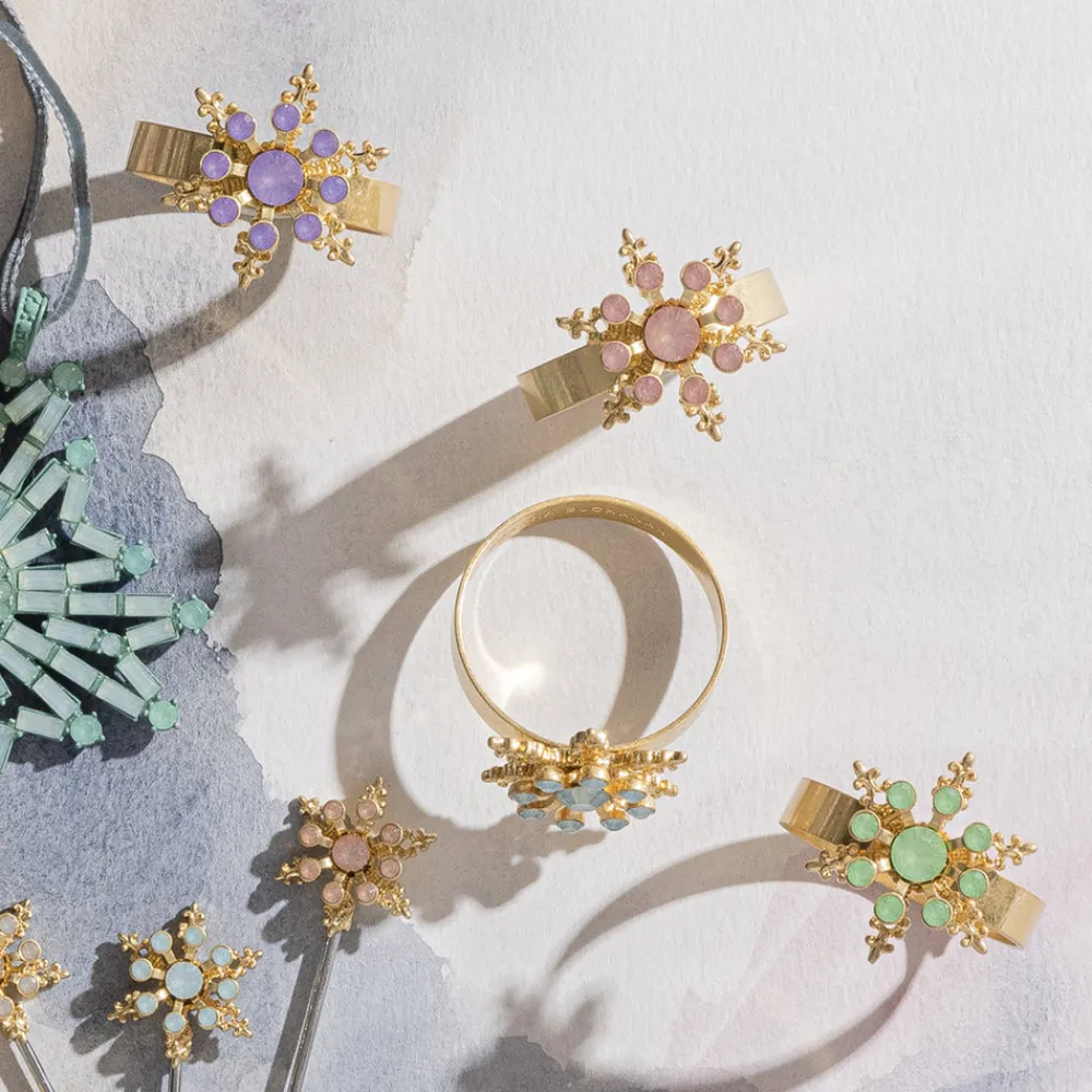 Joanna Buchanan Place Settings & Linens|Classic Snowflake Skinny Napkin Rings in Pastel, Set of Four