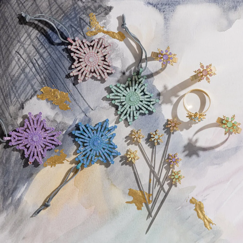 Joanna Buchanan Place Settings & Linens|Classic Snowflake Skinny Napkin Rings in Pastel, Set of Four