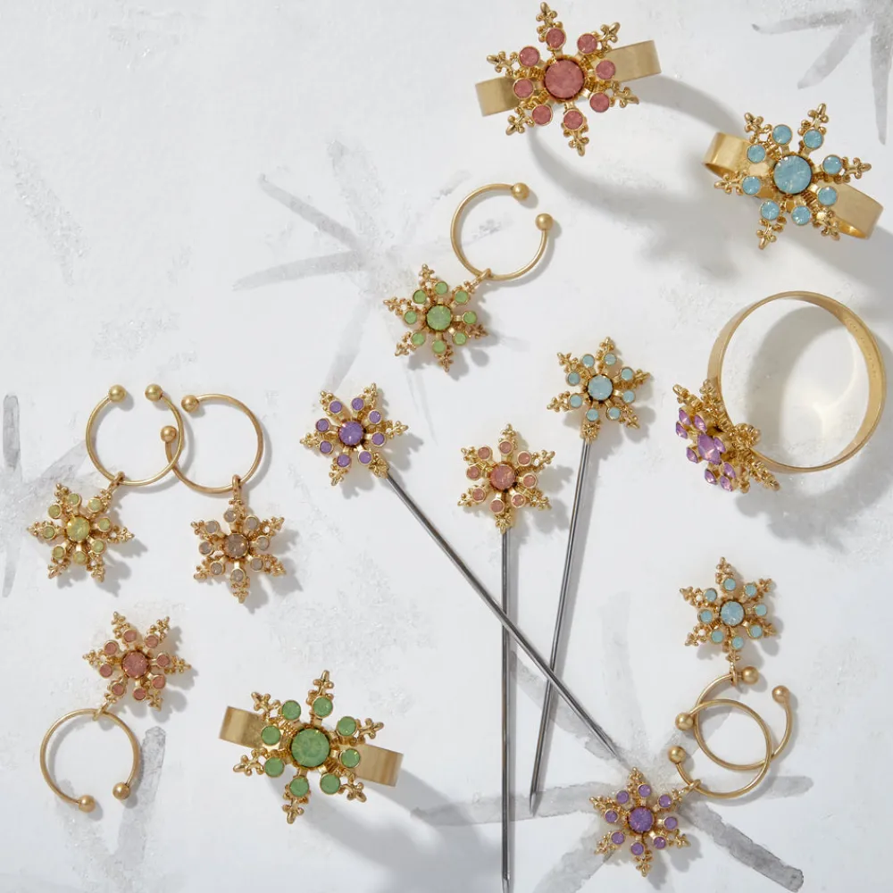 Joanna Buchanan Place Settings & Linens|Classic Snowflake Skinny Napkin Rings in Pastel, Set of Four