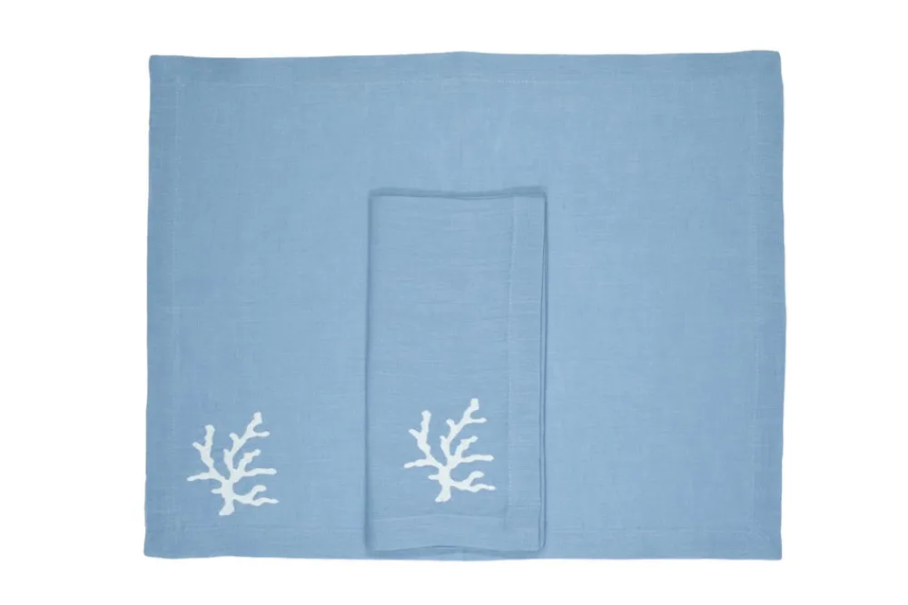 TriChi Design Place Settings & Linens|Coral Collection Napkin and Placemat in Mavi, Set of 2