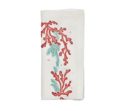 Kim Seybert Place Settings & Linens|Coral Spray Napkin in White, Coral & Turquoise, Set of 4