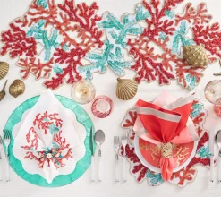 Kim Seybert Place Settings & Linens|Coral Spray Runner in Coral & Turquoise