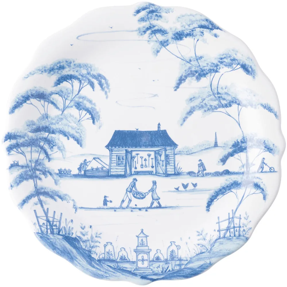 Juliska Dinnerware|Country Estate Delft Blue Party Plates Spring Gardening Scenes, Set of 4