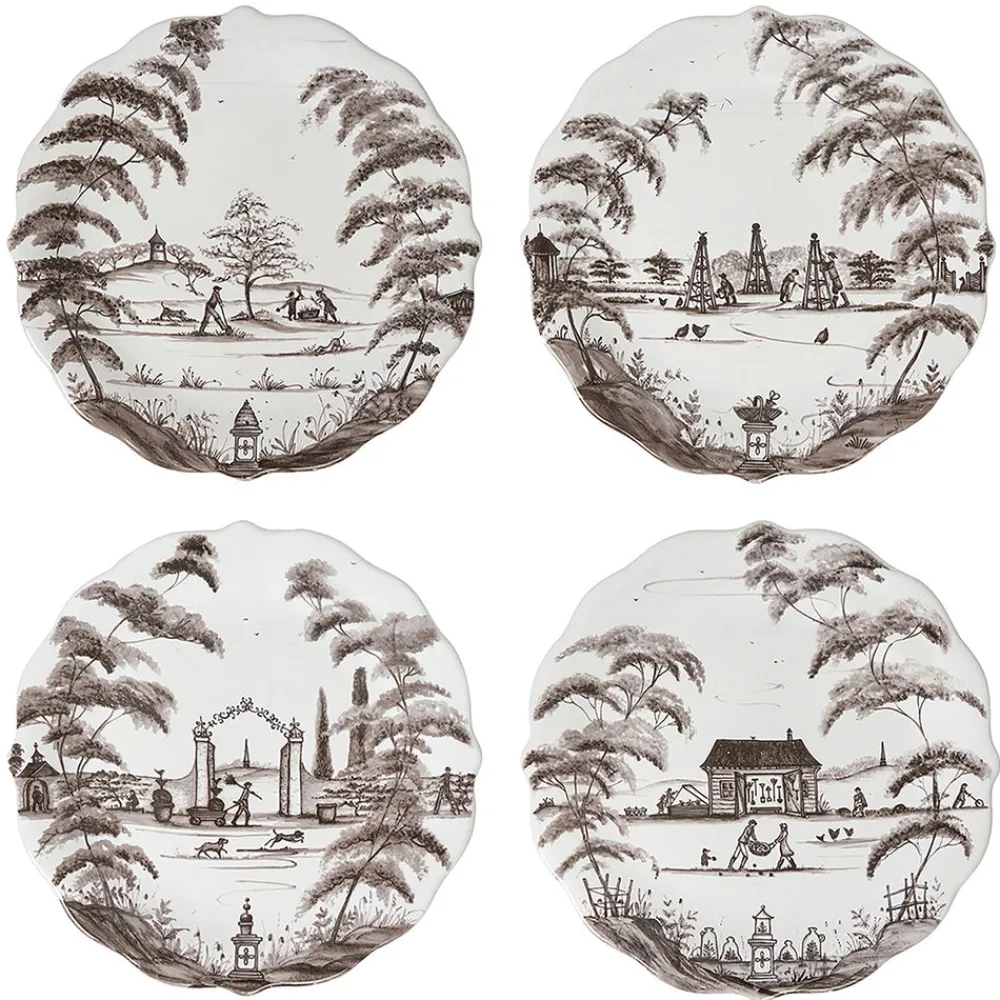 Juliska Dinnerware|Country Estate Party Plate Assorted, Set of 4 in Flint Grey