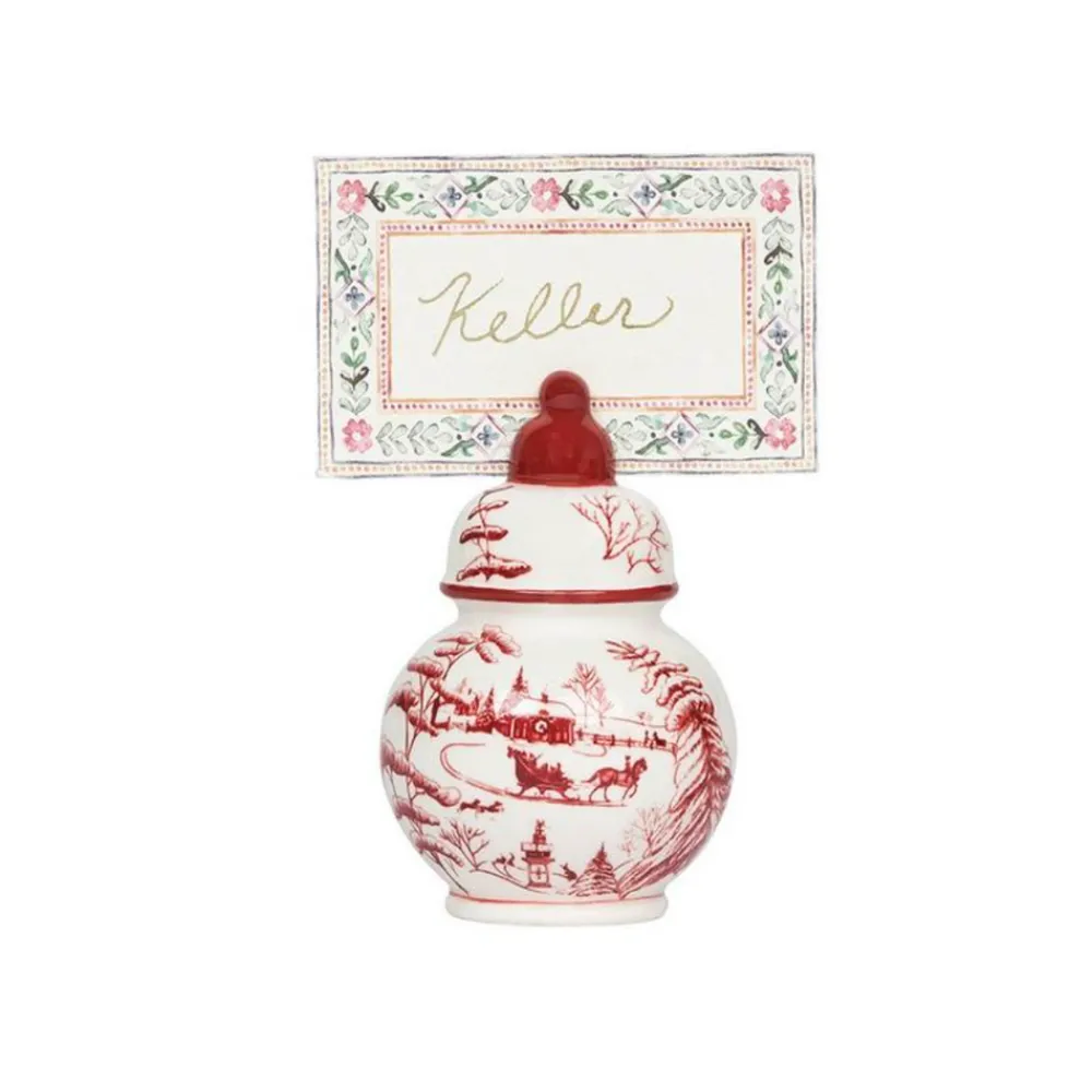 Juliska Place Settings & Linens|Country Estate Winter Frolic Ginger Jar Place Card Holder, Set of 4 in Ruby
