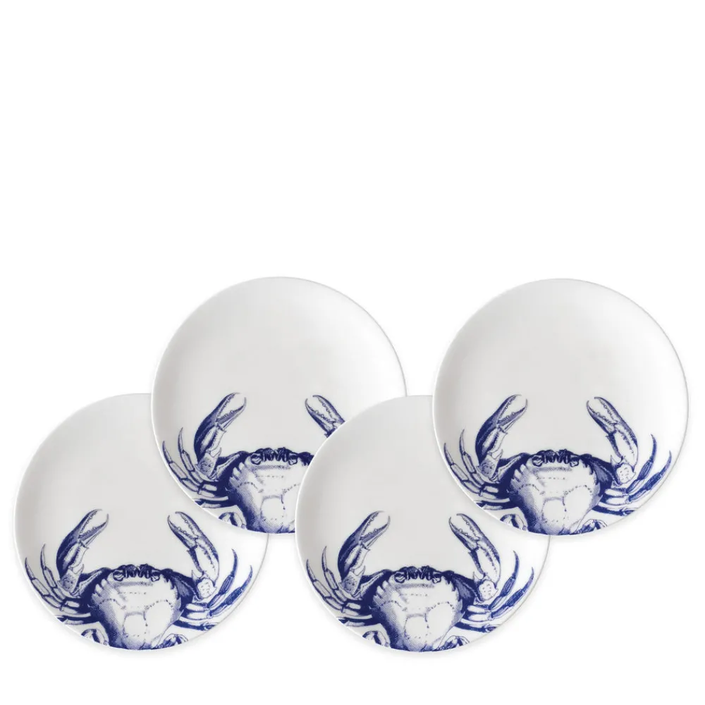 Caskata Dinnerware|Crabs Blue Canapé Plates Boxed, Set of 4