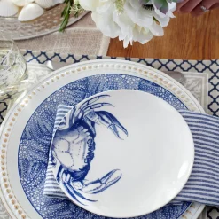 Caskata Dinnerware|Crabs Blue Canapé Plates Boxed, Set of 4