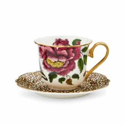 Spode Dinnerware|Creatures of Curiosity Tea & Saucer in White & Leopard
