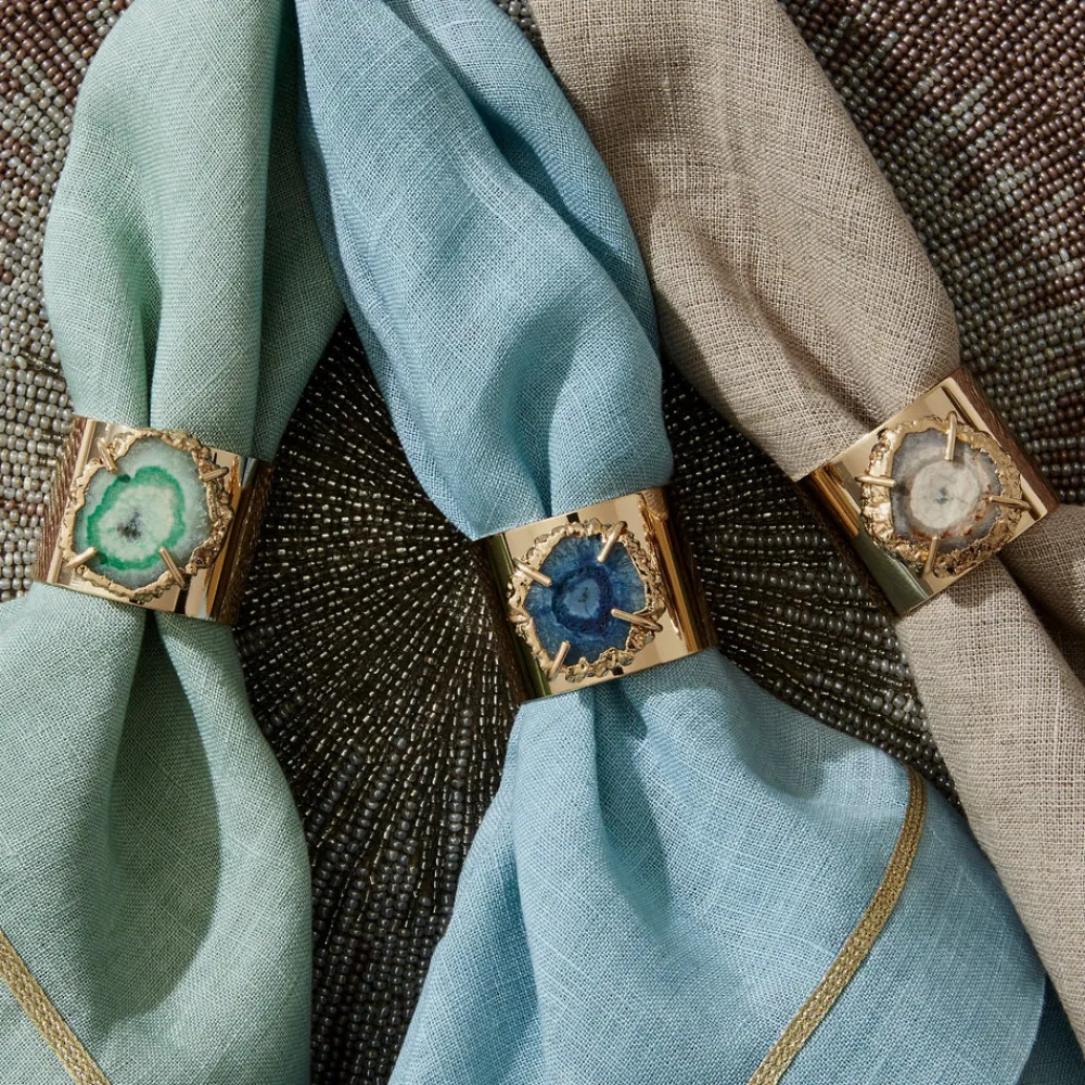 Joanna Buchanan Place Settings & Linens|Crystal Quartz Napkin Rings in Indigo, Set of Two