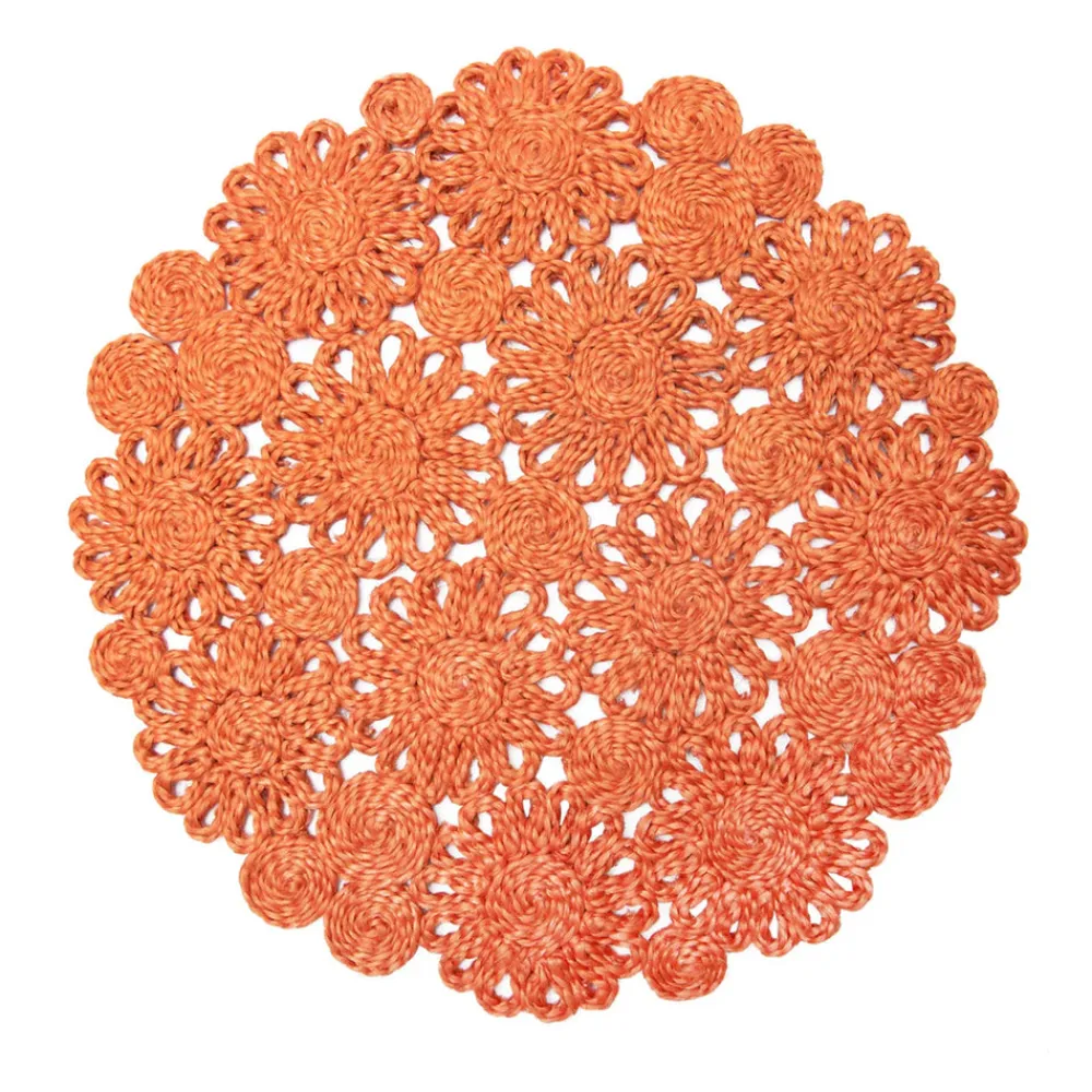 Caravan Place Settings & Linens|Daisy Jute 15" Round Placemat in Clementine, Set of 4