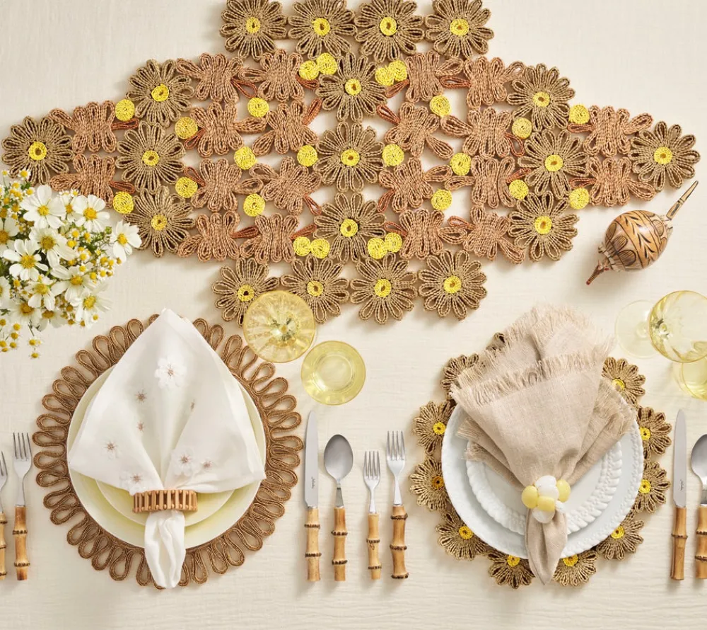 Kim Seybert Place Settings & Linens|Daisy Runner in Natural & Ivory